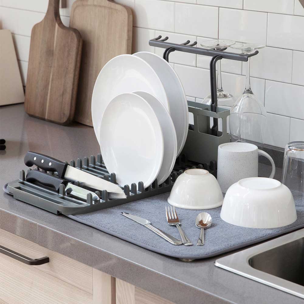 UDRY DISHRACK W/ DRY MAT CHARCOAL